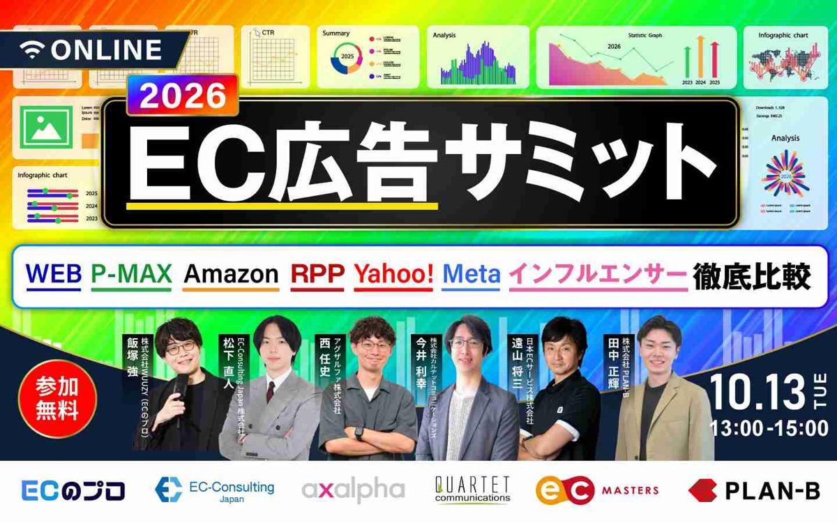 2026 EC広告サミット｜WEB・P-MAX・Amazon・RPP・Meta・インフルエンサー 徹底比較